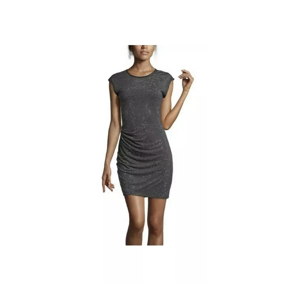 Rebecca Taylor Gray Knit Jersey Nailhead Studded Sheath Cocktail Dress M Medium